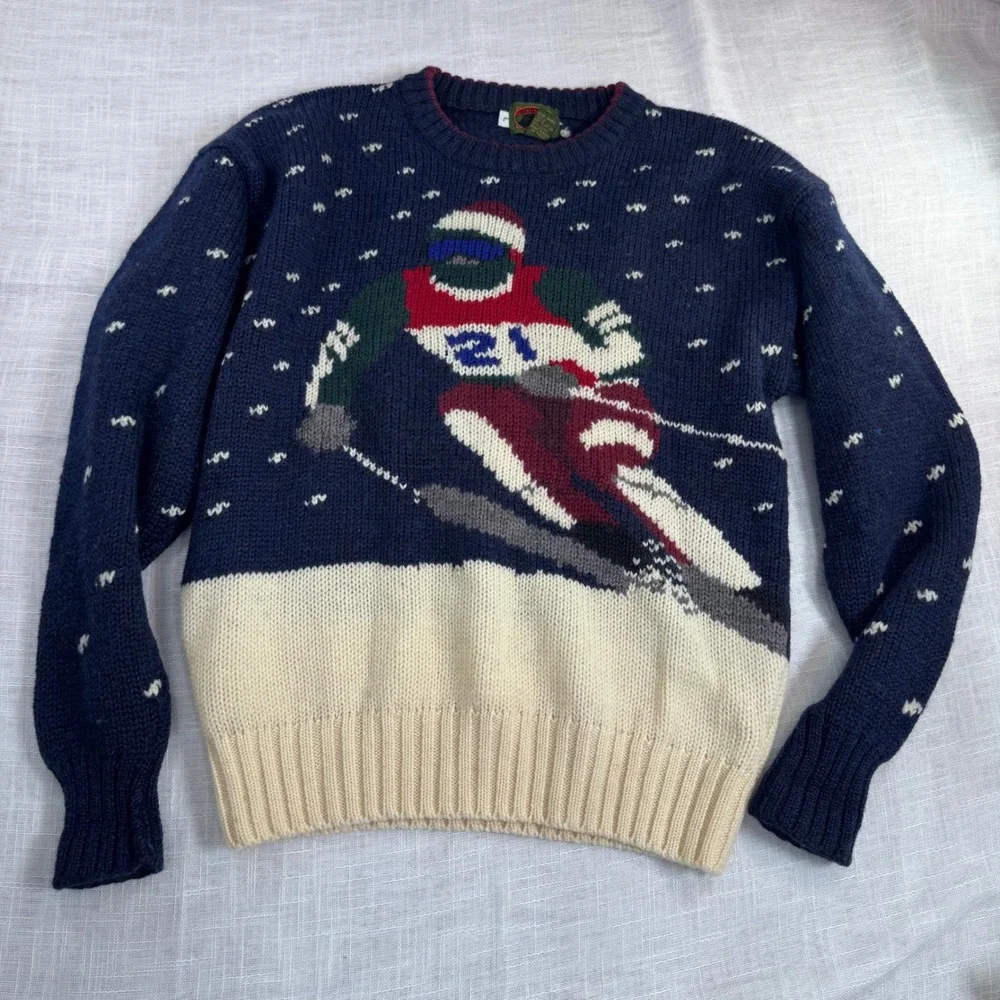 90s Boston Traders Wool Ski Intarsia Sweater Men L Winter Grandpa Old Money Gorp